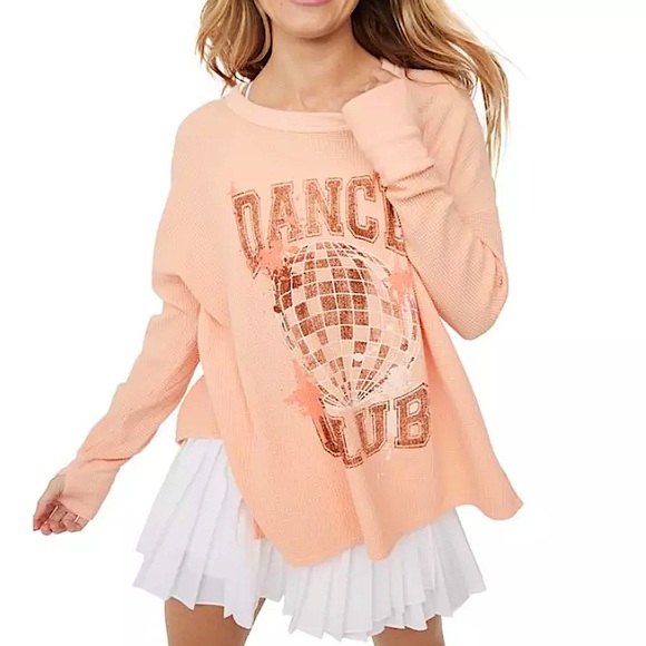 offline Tops - Offline by Aerie Dance Club Waffle textured Long Sleeve Shirt Peach Thumbholes